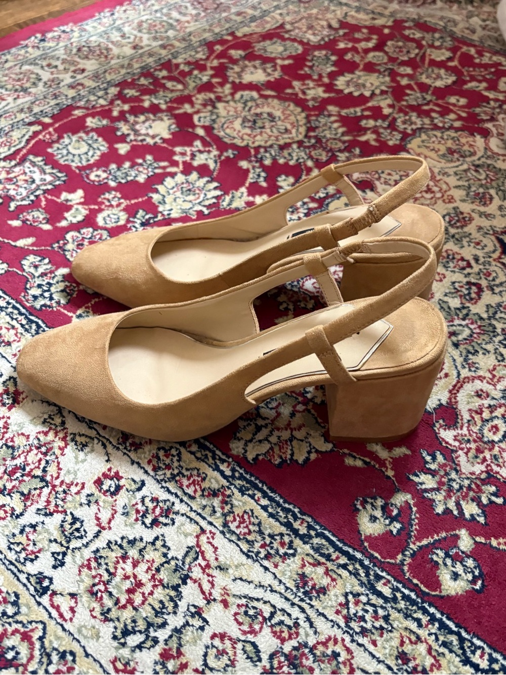 Women’s Tan Suede Slingback Block Heel Pumps